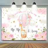Rosa Blumen Und Luft Luftballons Mädchen Babydusche Hintergrund